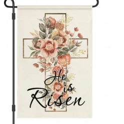 Jesus Garden Flag 12x18Inch Outdoor Decorations He is Risen Welcome Garden Patio Flag Flower Yard Flag Double Sided Holiday Outdoor Flags 1pc
