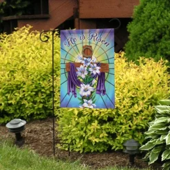 Jesus Garden Flag 12x18Inch Outdoor Decorations He is Risen Welcome Garden Patio Flag Flower Yard Flag Double Sided Holiday Outdoor Flags 1pc