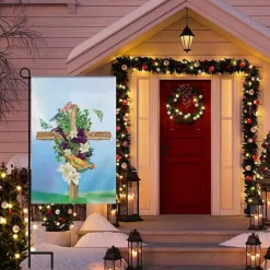 Jesus Garden Flag 12x18Inch Outdoor Decorations He is Risen Welcome Garden Patio Flag Flower Yard Flag Double Sided Holiday Outdoor Flags 1pc