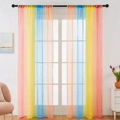 June Pride Month LGBT Rainbow Semi Sheer Curtain Teenage Girls Bedroom Curtains Set Window Panel Voiles Drape for Girls Room/Kids Room/Nursery/Living Room 1 Panel