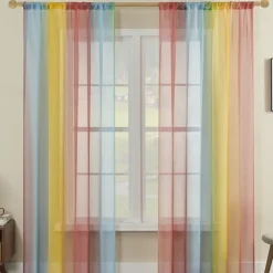 June Pride Month LGBT Rainbow Semi Sheer Curtain Teenage Girls Bedroom Curtains Set Window Panel Voiles Drape for Girls Room/Kids Room/Nursery/Living Room 1 Panel