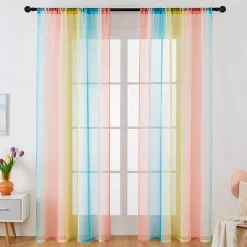 June Pride Month LGBT Rainbow Semi Sheer Curtain Teenage Girls Bedroom Curtains Set Window Panel Voiles Drape for Girls Room/Kids Room/Nursery/Living Room 1 Panel