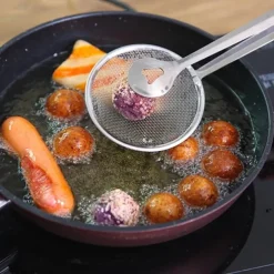 Kitchen 2 In 1 Stainless Steel Fine Mesh Filter Forceps Oil Scoop Oil Filter Filter Clip Filter Clip Fried Food Kitchen Tools