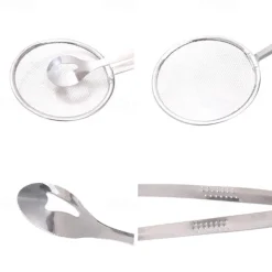 Kitchen 2 In 1 Stainless Steel Fine Mesh Filter Forceps Oil Scoop Oil Filter Filter Clip Filter Clip Fried Food Kitchen Tools