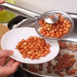 Kitchen 2 In 1 Stainless Steel Fine Mesh Filter Forceps Oil Scoop Oil Filter Filter Clip Filter Clip Fried Food Kitchen Tools