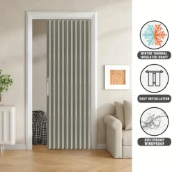 Kitchen Curtains Doorways Pleated Folding Curtain with Hooks Waterproof Fabric Doors Curtain for Closet and Room Divider 1 Panel