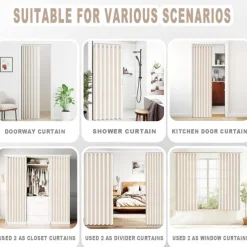 Kitchen Curtains Doorways Pleated Folding Curtain with Hooks Waterproof Fabric Doors Curtain for Closet and Room Divider 1 Panel