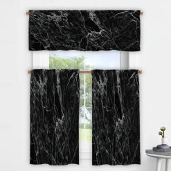 Kitchen Curtains Valance Tier Printed Marble Pattern Waterproof Oil Proof Stain Resistant Kitchen Bedroom Small Curtains