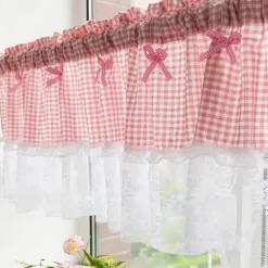 Kitchen Curtains, Valance Curtains, Short Cafe Curtains Farmhouse Tier Curtains Short Window Treatments With Lace 1 Panel Rod Pocket Plaid