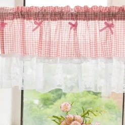 Kitchen Curtains, Valance Curtains, Short Cafe Curtains Farmhouse Tier Curtains Short Window Treatments With Lace 1 Panel Rod Pocket Plaid