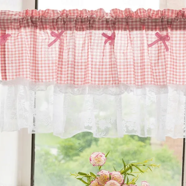 Kitchen Curtains, Valance Curtains, Short Cafe Curtains Farmhouse Tier Curtains Short Window Treatments With Lace 1 Panel Rod Pocket Plaid