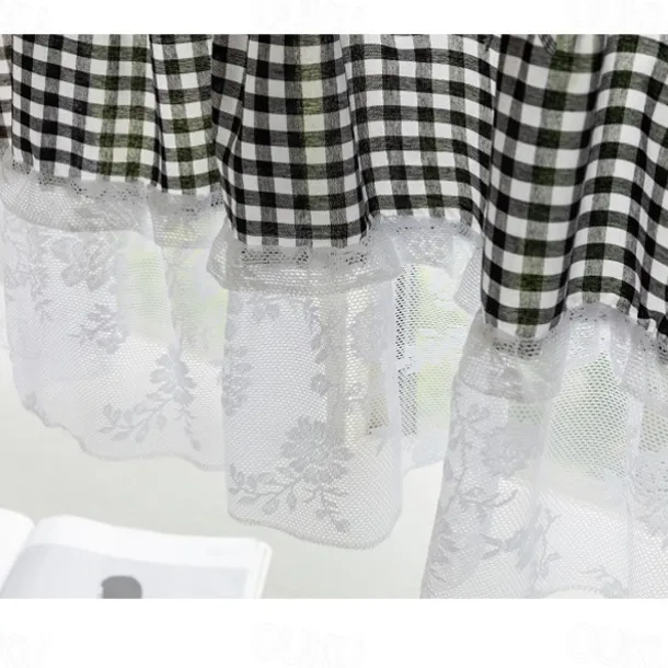 Kitchen Curtains, Valance Curtains, Short Cafe Curtains Farmhouse Tier Curtains Short Window Treatments With Lace 1 Panel Rod Pocket Plaid