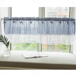 Kitchen Curtains, Valance Curtains, Short Cafe Curtains Farmhouse Tier Curtains Short Window Treatments With Lace 1 Panel Rod Pocket Plaid
