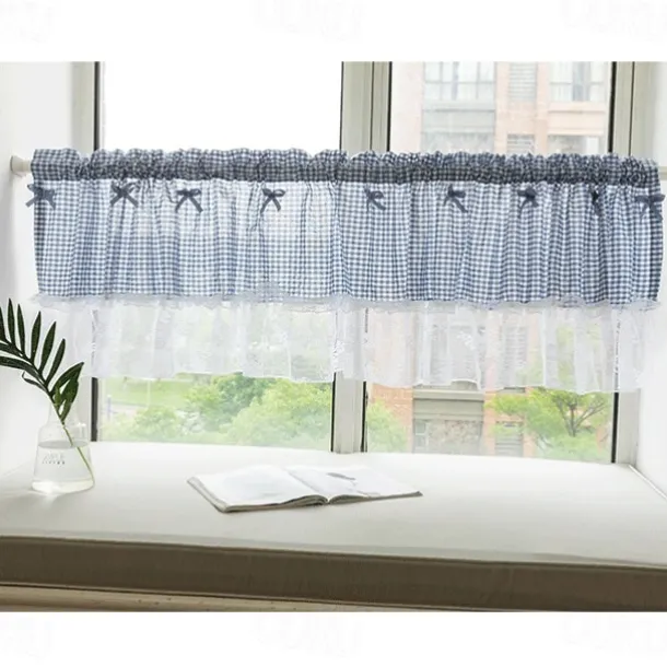 Kitchen Curtains, Valance Curtains, Short Cafe Curtains Farmhouse Tier Curtains Short Window Treatments With Lace 1 Panel Rod Pocket Plaid