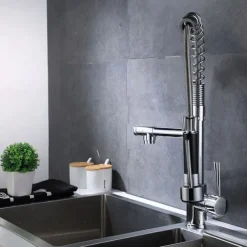 Kitchen faucet - Single Handle Two Holes Chrome Pull-out / ­Pull-down Widespread Contemporary Kitchen Taps