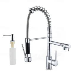 Kitchen faucet - Single Handle Two Holes Chrome Pull-out / ­Pull-down Widespread Contemporary Kitchen Taps