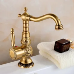 Kitchen faucet - Single Handle One Hole Antique Brass Standard Spout Centerset Retro Vintage Kitchen Taps