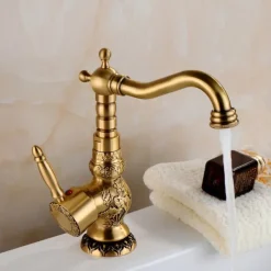 Kitchen faucet - Single Handle One Hole Antique Brass Standard Spout Centerset Retro Vintage Kitchen Taps