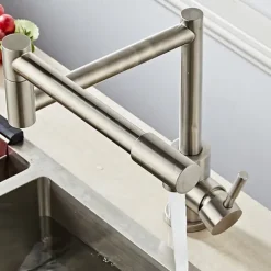 Kitchen faucet - Single Handle One Hole Nickel Brushed Pot Filler Free Standing Contemporary Kitchen Taps