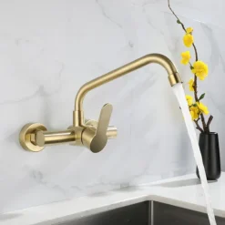 Kitchen faucet - Single Handle Two Holes Brushed Gold Pot Filler Wall Mounted Contemporary Kitchen Taps