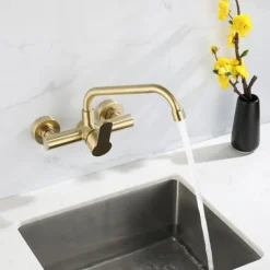 Kitchen faucet - Single Handle Two Holes Brushed Gold Pot Filler Wall Mounted Contemporary Kitchen Taps