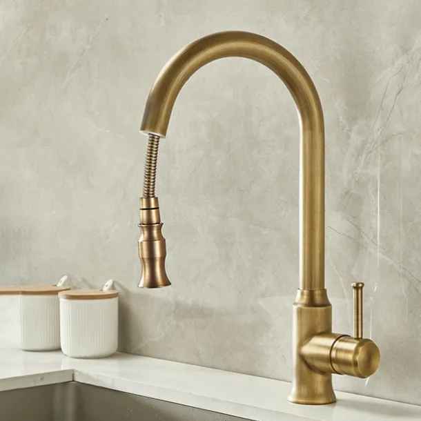 Kitchen faucet - Single Handle One Hole Electroplated Pull-out / Pull-down Centerset Retro Vintage Kitchen Taps