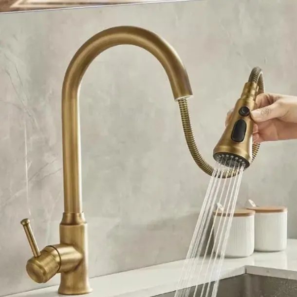 Kitchen faucet - Single Handle One Hole Electroplated Pull-out / Pull-down Centerset Retro Vintage Kitchen Taps
