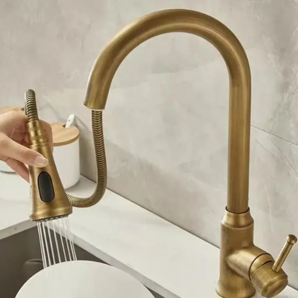 Kitchen faucet - Single Handle One Hole Electroplated Pull-out / Pull-down Centerset Retro Vintage Kitchen Taps