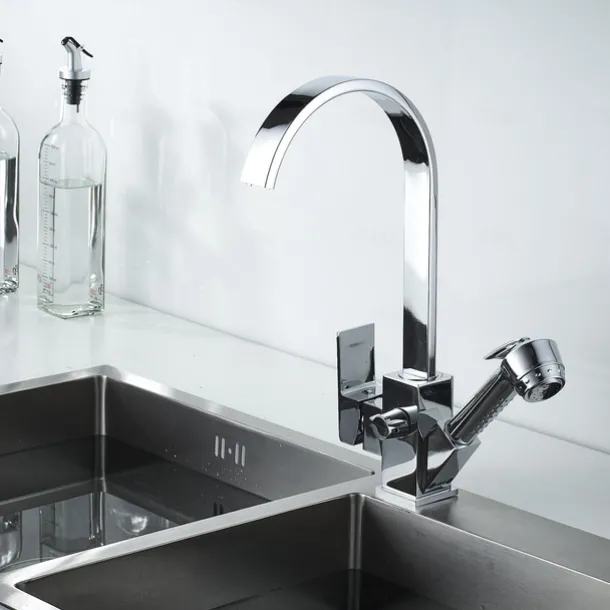 Kitchen Faucet - Single Handle Two Holes Electroplated Pull-Out / &Shy;Pull-Down / Standard Spout / Tall / &Shy;High Arc Centerset Contemporary Kitchen Taps