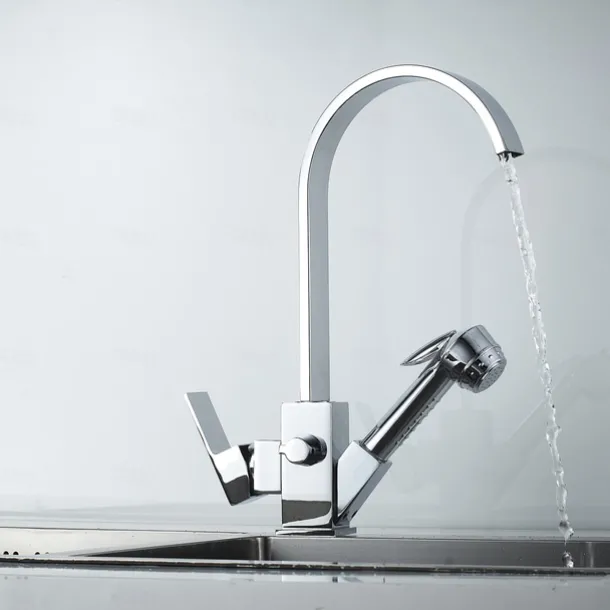 Kitchen Faucet - Single Handle Two Holes Electroplated Pull-Out / &Shy;Pull-Down / Standard Spout / Tall / &Shy;High Arc Centerset Contemporary Kitchen Taps