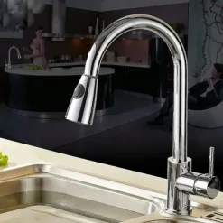 Kitchen faucet - Single Handle One Hole Electroplated Pull-out / ­Pull-down / Tall / ­High Arc Free Standing Contemporary Kitchen Taps
