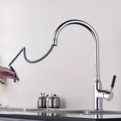 Kitchen faucet - Single Handle One Hole Nickel Brushed / Electroplated / Painted Finishes Pull-out / Pull-down / Standard Spout / Tall / High Arc Centerset Modern Contemporary Kitchen Taps