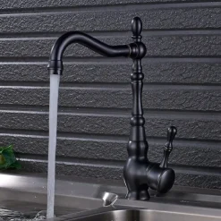 Kitchen faucet - Single Handle One Hole Oil-rubbed Bronze Standard Spout Centerset Antique Kitchen Taps with Soap Dispensor