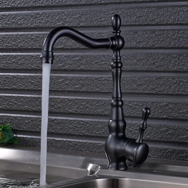 Kitchen faucet - Single Handle One Hole Oil-rubbed Bronze Standard Spout Centerset Antique Kitchen Taps with Soap Dispensor