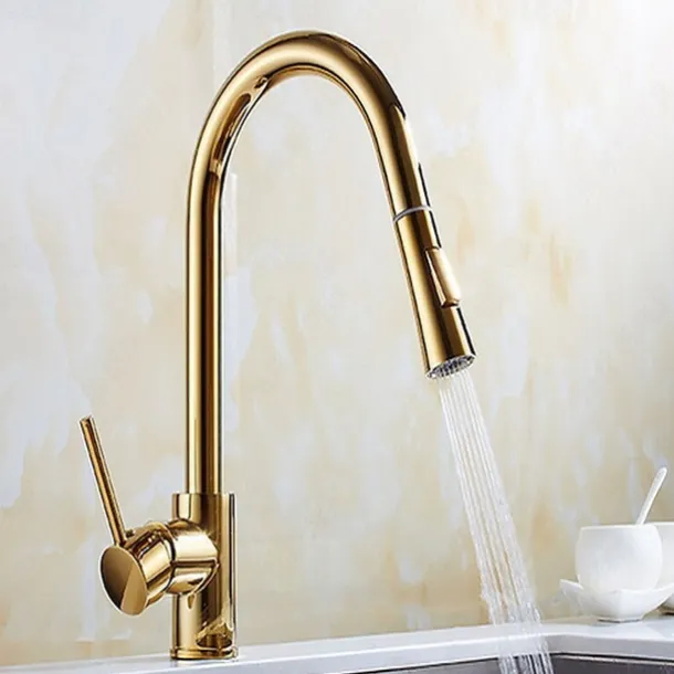 Kitchen Faucet - Single Handle One Hole Electroplated Pull-Out / Pull-Down / Tall / High Arc Free Standing Ordinary Kitchen Taps