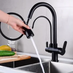 Kitchen faucet - Two Handles One Hole Electroplated / Painted Finishes Pull-out / Pull-down / Tall / High Arc / Purified water Centerset Modern Contemporary Kitchen Taps