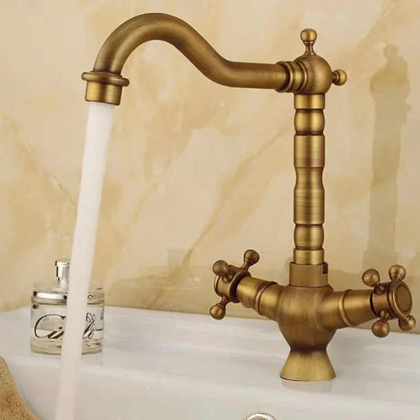 Kitchen faucet - Two Handles One Hole Antique Copper Standard Spout Centerset Contemporary / Antique Kitchen Taps