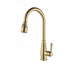 Kitchen Faucet Contemporary Retro Style Ti-PVD Pull-out/Pull-down Vessel/Brass/Single Handle One Hole