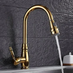 Kitchen Faucet Contemporary Retro Style Ti-PVD Pull-out/Pull-down Vessel/Brass/Single Handle One Hole