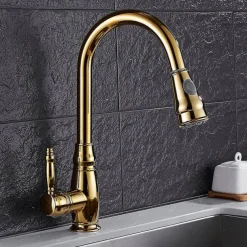 Kitchen Faucet Contemporary Retro Style Ti-PVD Pull-out/Pull-down Vessel/Brass/Single Handle One Hole