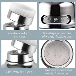 Kitchen Faucet Head Replacement 3 Mode, 360 Kitchen Sink Faucet Aerator Sprayer Attachment, Tap Accessories Water Saving Extend Nozzle Connect Adapter