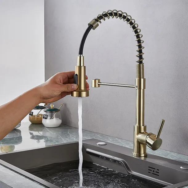 Kitchen Faucet Pull Donw High Arc Spout, 360 Swivel Single Handle Sink Mixer Taps, Kitchen Vessel Tap with Hot and Cold Water Hose