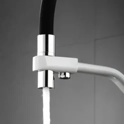 Kitchen Faucet Pull Down Spray Head, Purified Water Dual Spout Taps Sink Mixer Deck Mounted, 360 Rotating Twin Handle High Arc Flexible Tube Vessel Brass Tap