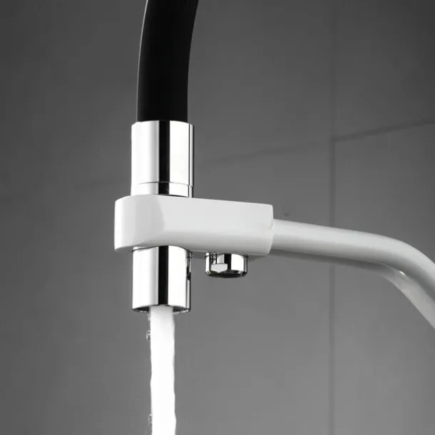 Kitchen Faucet Pull Down Spray Head, Purified Water Dual Spout Taps Sink Mixer Deck Mounted, 360 Rotating Twin Handle High Arc Flexible Tube Vessel Brass Tap