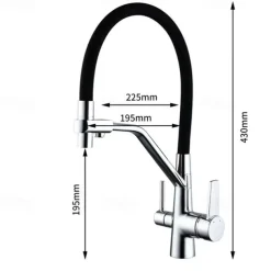 Kitchen Faucet Pull Down Spray Head, Purified Water Dual Spout Taps Sink Mixer Deck Mounted, 360 Rotating Twin Handle High Arc Flexible Tube Vessel Brass Tap