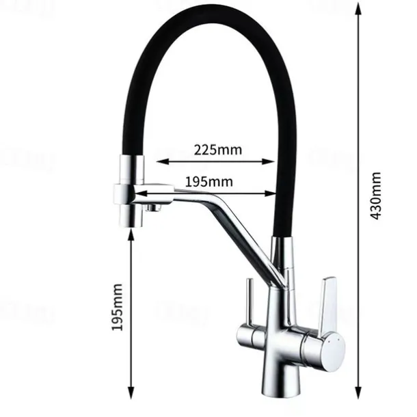 Kitchen Faucet Pull Down Spray Head, Purified Water Dual Spout Taps Sink Mixer Deck Mounted, 360 Rotating Twin Handle High Arc Flexible Tube Vessel Brass Tap