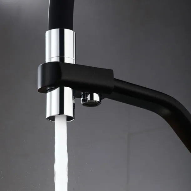 Kitchen Faucet Pull Down Spray Head, Purified Water Dual Spout Taps Sink Mixer Deck Mounted, 360 Rotating Twin Handle High Arc Flexible Tube Vessel Brass Tap