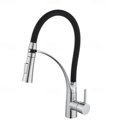 Kitchen Faucet Pull Down Sink Mixer Taps, 360 Swivel Flexible Tube Pipe Brass Taps, Single Handle with Hot and Cold Water Hose