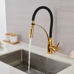 Kitchen Faucet Pull Down Sink Mixer Taps, 360 Swivel Flexible Tube Pipe Brass Taps, Single Handle with Hot and Cold Water Hose