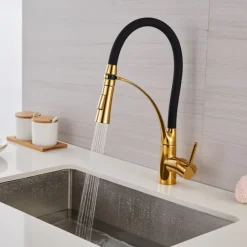 Kitchen Faucet Pull Down Sink Mixer Taps, 360 Swivel Flexible Tube Pipe Brass Taps, Single Handle with Hot and Cold Water Hose